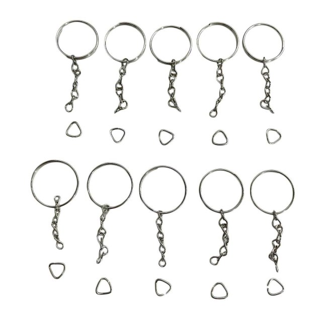 Argola de Metal Cromado 23mm Fina com Corrente e Fecho de Triângulo | Pacote com 10 Unidades