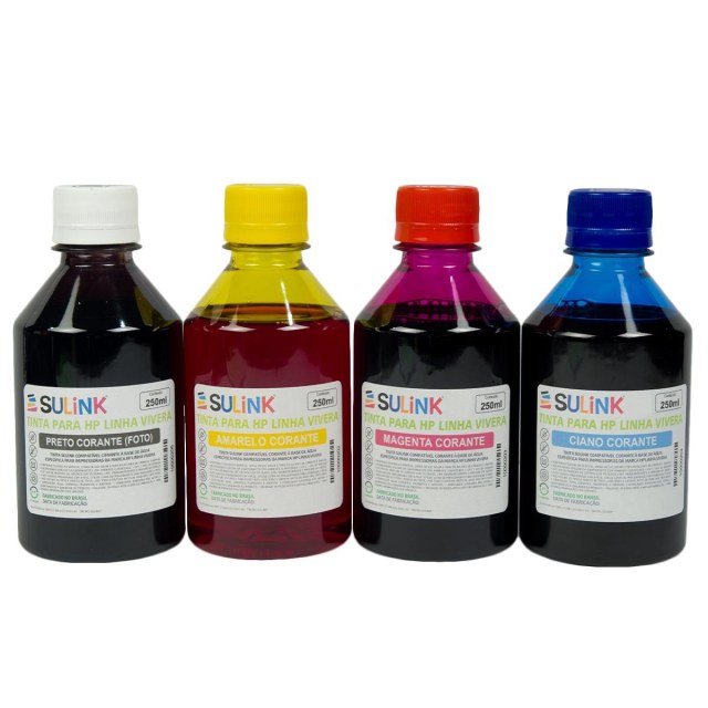 Tinta Sulink para HP Linha Vivera - Kit 1 Litro (250ml cada Cor Corante) em Sulink