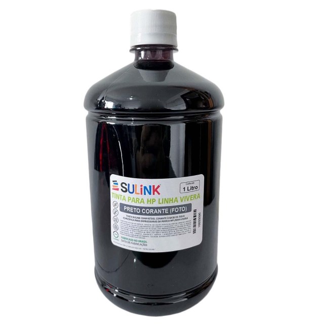 Tinta Sulink para HP Linha Vivera | 1 Litro Preto Fotográfico (Corante)