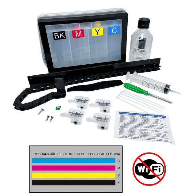 Bulk Ink para Plotter Epson T3170 A1 24" com Cartucho Damper | Vazio + Programação Desbloqueio ChipLess (Sem Wifi) | Cliente deve enviar Placa Lógica