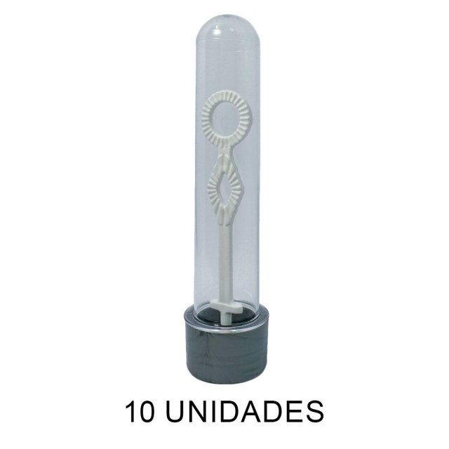 Tubete Bolha de Sabão 13cm Acrílico com Tampa Prata - Pacote com 10 Unidades na Sulink