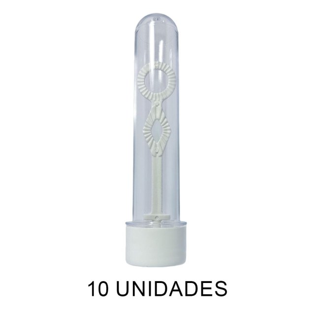 Tubete Bolha de Sabão 13cm Acrílico com Tampa Branco - Pacote com 10 Unidades na Sulink