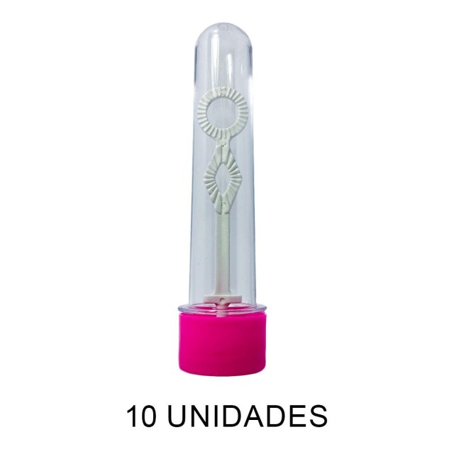 Tubete Bolha de Sabão 13cm Acrílico com Tampa Pink - Pacote com 10 Unidades na Sulink
