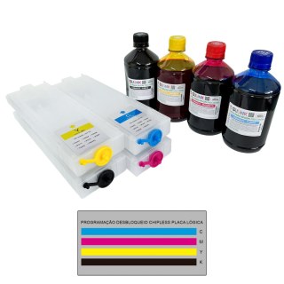 Cartucho Recarregável 4 Cores para Epson WF-C5310 WF-C5390 WF-C5810 WF-C5890 | Com Tinta Corante Precision + Programação Desbloqueio ChipLess Key na Sulink