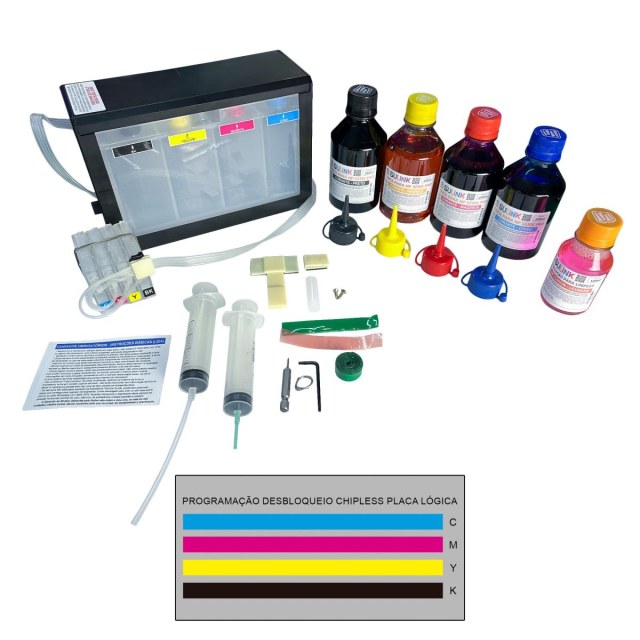 Bulk Ink para HP 7720 7740 A3 para Instalação | Com Tinta 4 Cores Corantes + Programação Desbloqueio ChipLess | Cliente deve enviar Placa Lógica