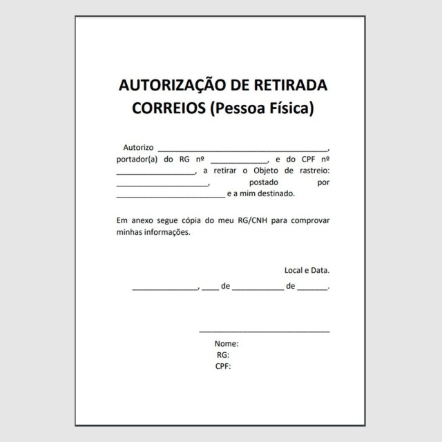 Modelo de Autorização de Retirada dos Correios
