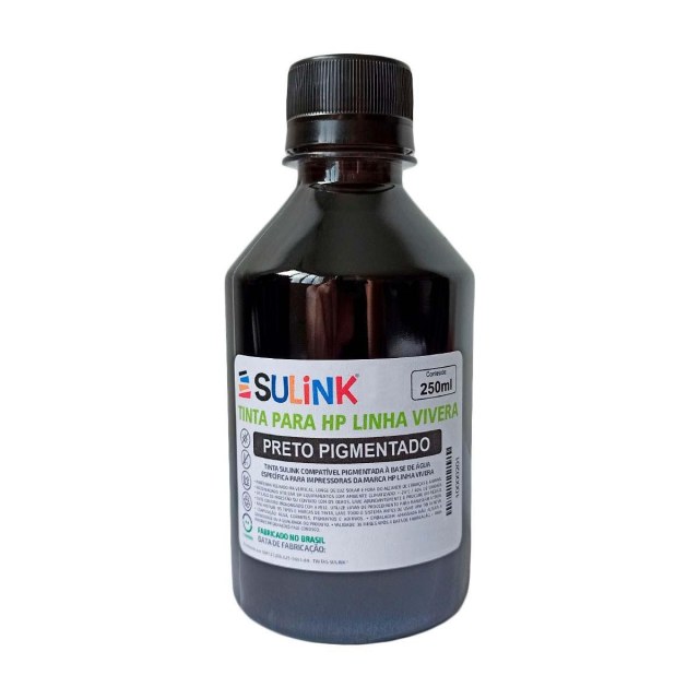 Tinta Sulink para HP Linha Vivera | 250ml Preto Pigmentado