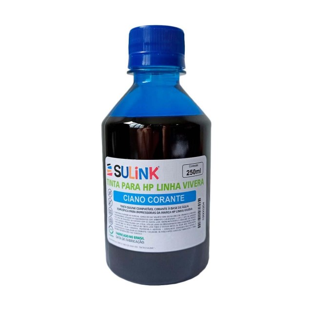 Tinta Sulink para HP Linha Vivera | 250ml Ciano