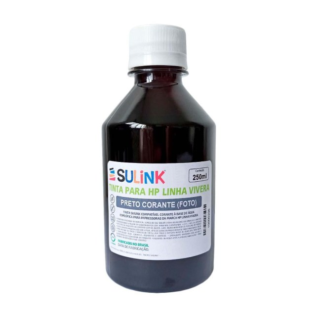 Tinta Sulink para HP Linha Vivera | 250ml Preto Fotográfico (Corante)